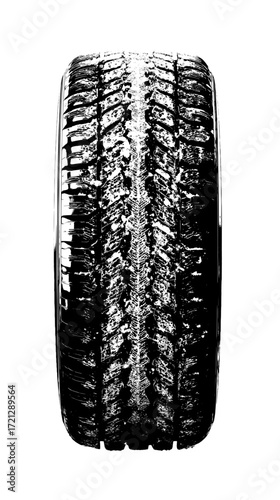 Black and White Detailed Analysis of a Winter Tire Tread Pattern