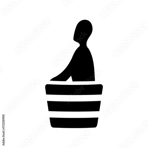 Stylized sauna illustration of a person in a barrel or tub