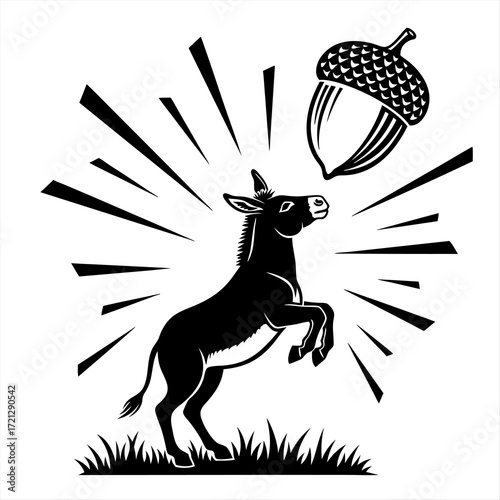 Donkey Reaching for Acorn Illustration - A Symbol of Effort and Reward