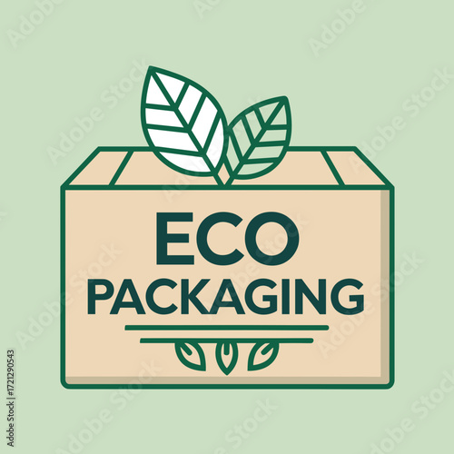 Eco-friendly packaging box with leaves on a light green background