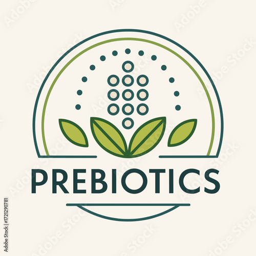 Prebiotics logo design with leaves and grains in modern style on beige background