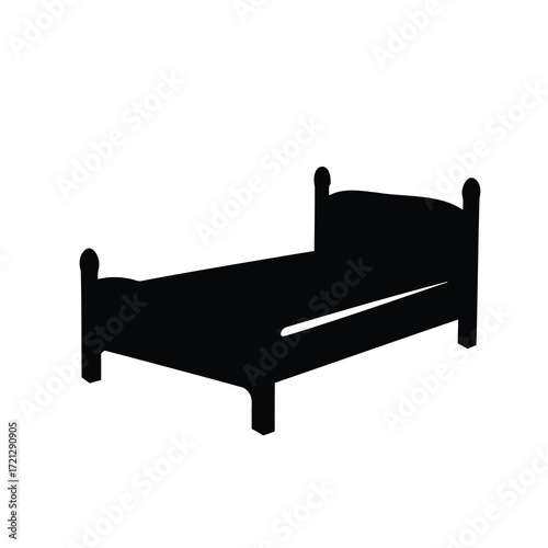 Silhouette of a bed with a headboard and footboard on white