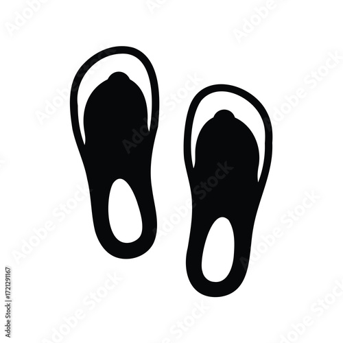 Black flip flops isolated on white background for summer beach footwear