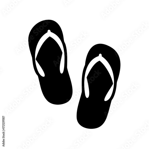 Pair of black flip flops on a white background, summer footwear