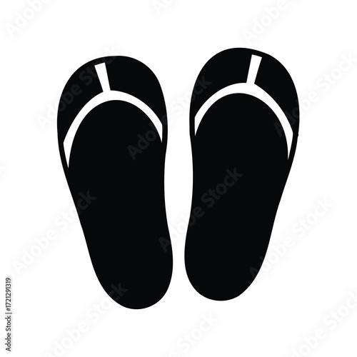 Graphic image of two black flip flops on a white background