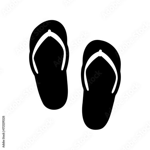 Black and white silhouette of two flip flops, summer footwear icon