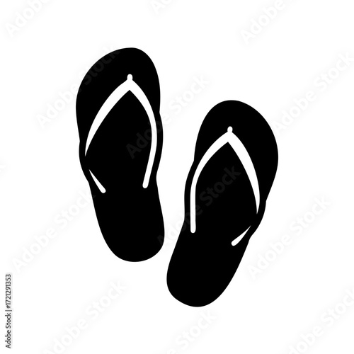 Minimalistic black and white illustration of a pair of beach flip flops