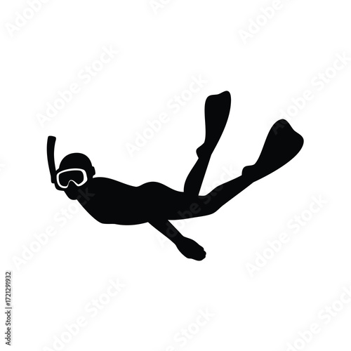 Silhouette of a snorkeler in swimming fins enjoying underwater exploration