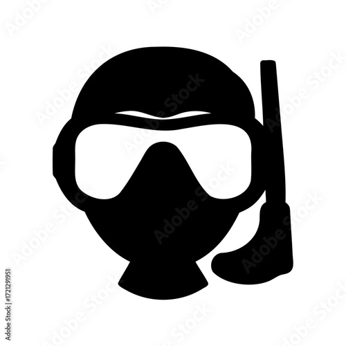 Monochrome illustration of a person wearing a snorkeling mask and snorkel