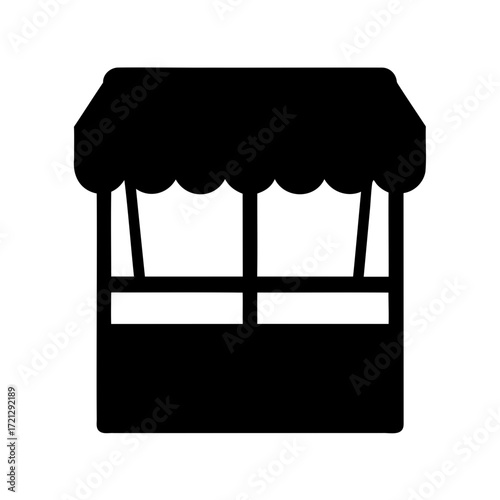 Black and White Illustration of a Storefront with Canopy and Shelving