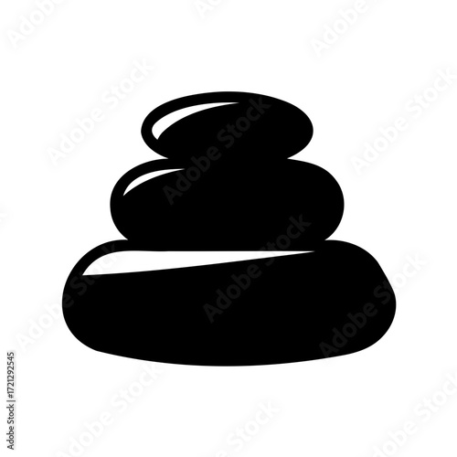 Stacked black balancing stones signify calm, relaxation, meditation and inner peace illustration