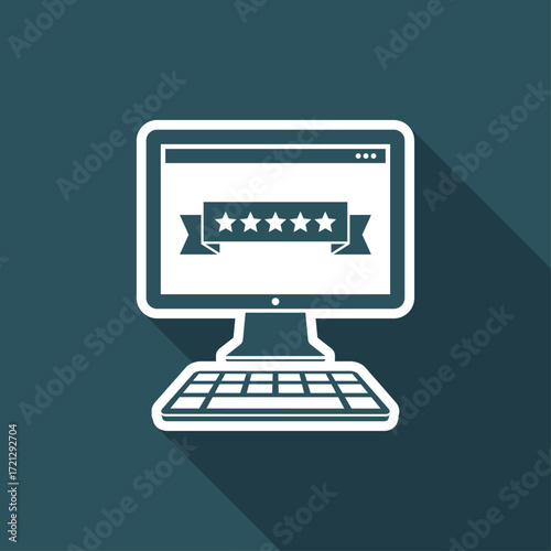 Five stars rating computer - Vector flat minimal icon