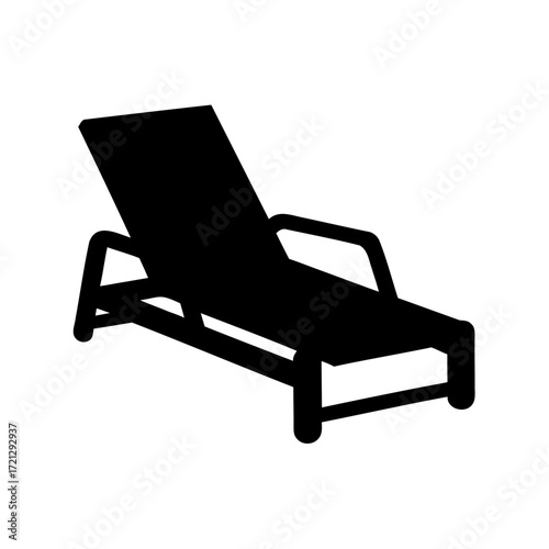 Black and white silhouette of a beach lounge chair reclined for relaxing