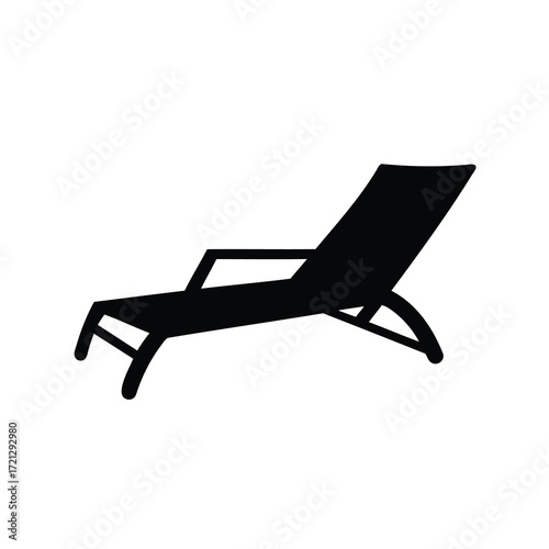 Black silhouette of a beach chair, comfortable relaxing vacation spot illustration