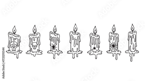 Row of hand-drawn melting candles with flames illuminated warmly evoking atmosphere silhouette