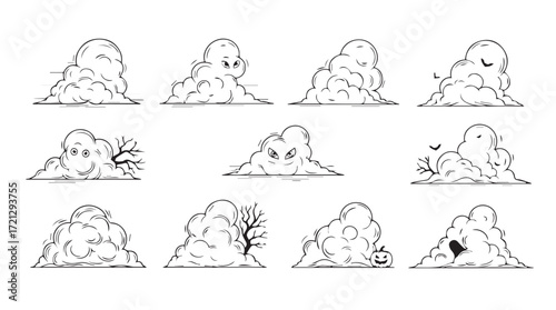 Dynamic cloud shape collection artistic hand drawn elements for design projects silhouette