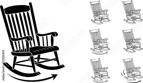 Wooden rocking chair silhouette, Wooden rocking chair , Old rocking chair , Rocking chair, Rocking chair silhouette, Wooden rocking chair vector bundle.