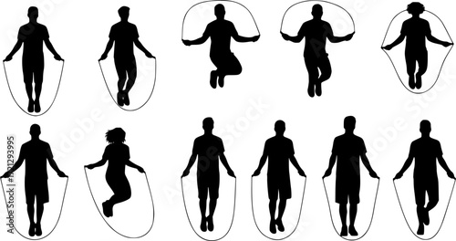 Jumping rope , Jumping rope silhouette, Jump rope skipping silhouette, Jump rope skipping, Jumping rope vector bundle