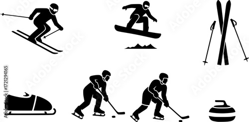 Skiing silhouette, Skier silhouette, Ski silhouette, Skier vector set, Snowboarding silhouette, Winter sport silhouette