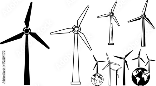 Wind turbine silhouette, Wind turbine , Wind turbine clipart, Wind turbine vector set.