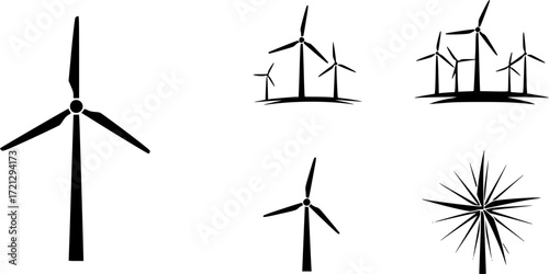 Wind turbine silhouette, Wind turbine , Wind turbine clipart, Wind turbine vector set.