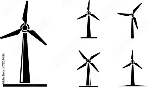 Wind turbine silhouette, Wind turbine , Wind turbine clipart, Wind turbine vector set.