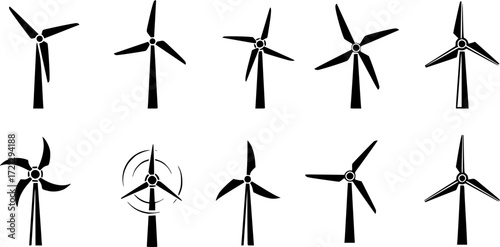 Wind turbine silhouette, Wind turbine , Wind turbine clipart, Wind turbine vector set.