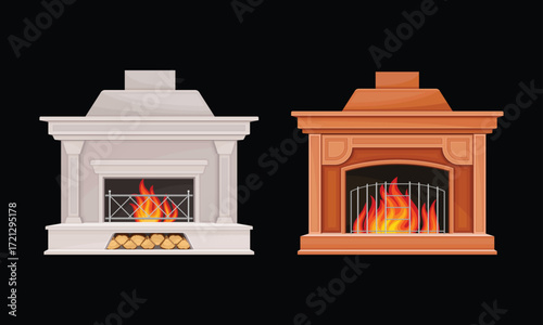 burning candle in the fireplace