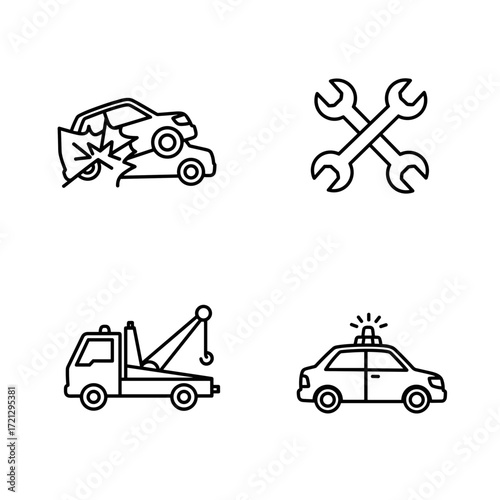 Collection of Insurance themed icons, including Car Crash, Repair Tools, Tow Truck, Rental Car