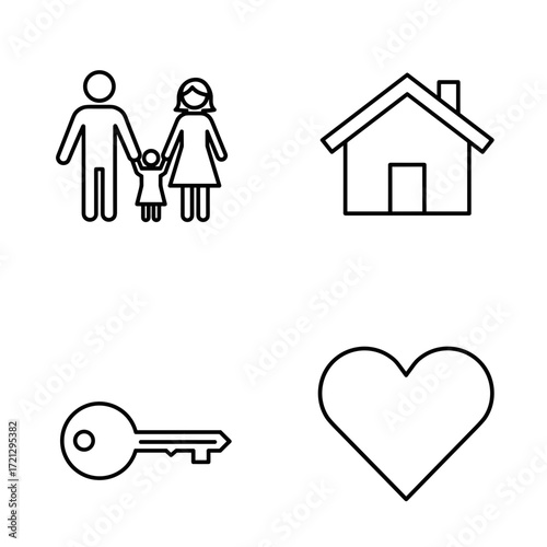 Collection of Insurance themed icons, including Family, Home, Key, Heart