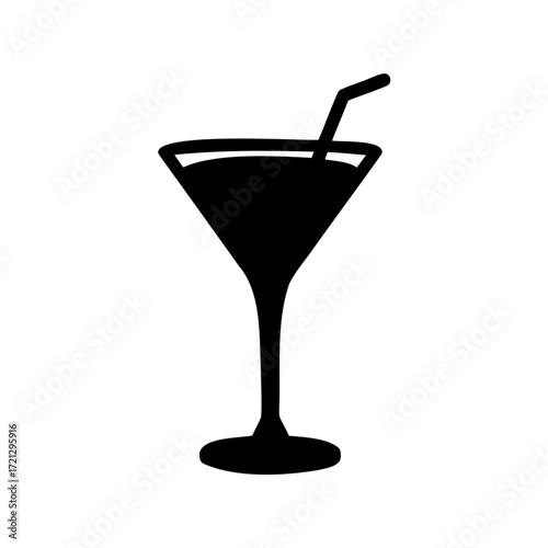 Elegant Silhouette of a Cocktail Glass with Straw Against a White Background