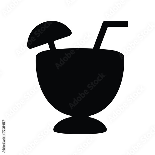 Stylized black silhouette image of a tropical cocktail drink with umbrella