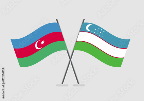 Azerbaijan and Uzbekistan vector flags in mutual support illustration