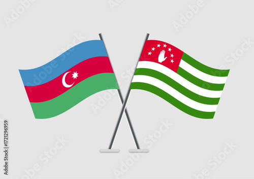 Azerbaijan and Abkhazia vector flags crossed in simple 2D flat design
