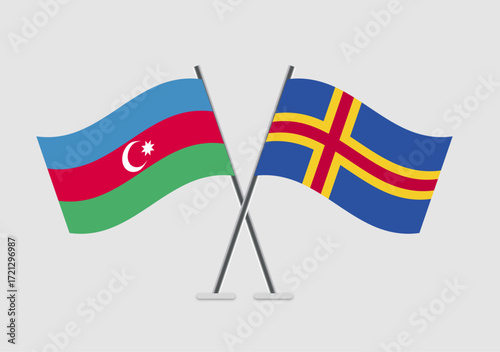 Azerbaijan and Aland vector flags in modern flat illustration style