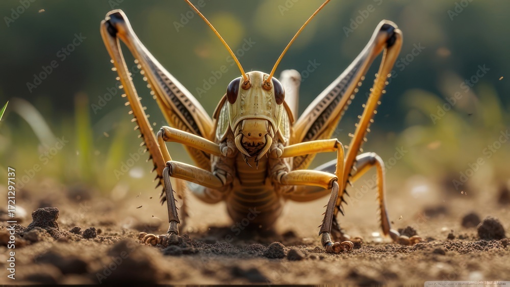 Fototapeta premium Close-up of a grasshopper on the ground