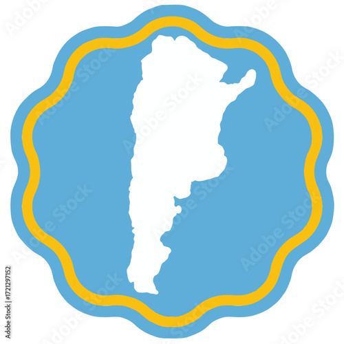 argentina map design on flag colour badge shape icon, argentina's badge sticker with flag colors 