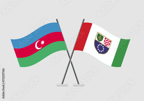 Azerbaijan and Federation of Bosnia and Herzegovina vector flags in classic flat art style