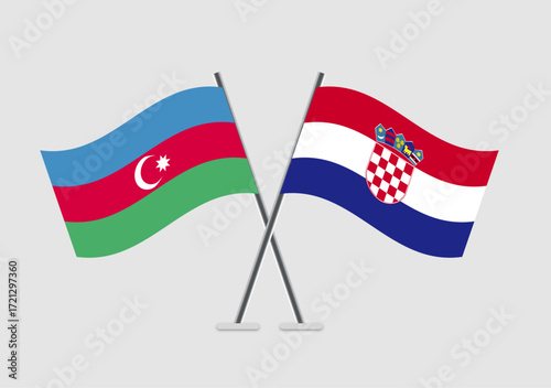 Azerbaijan and Croatia vector flags illustration for unity concept