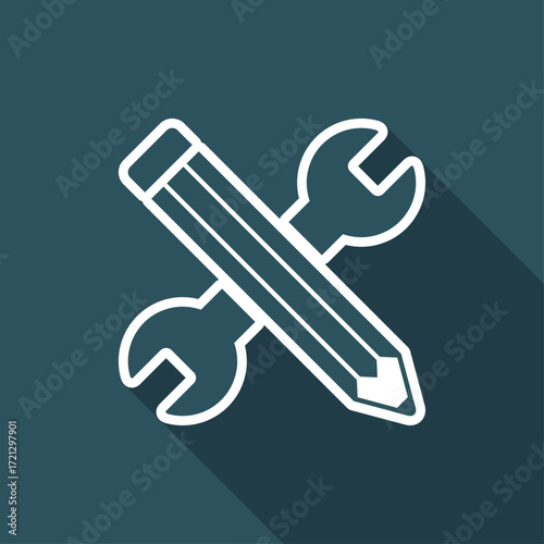 Wrench and pen - Design project - Vector web flat icon