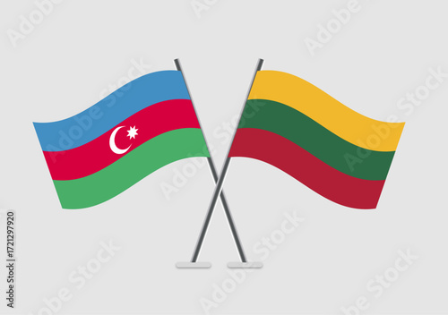 Azerbaijan and Lithuania vector flags illustrated in simple unity