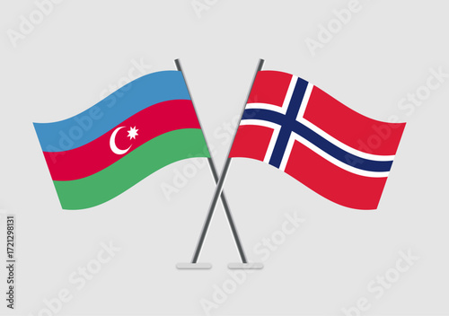 Azerbaijan and Norway vector flags in vector art unity display