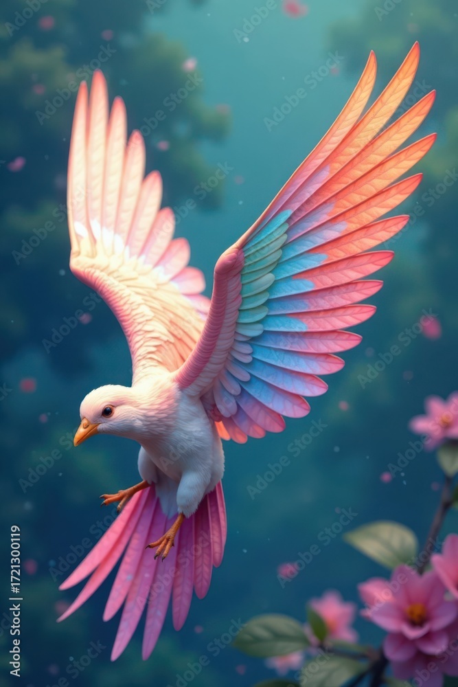 Fototapeta premium Geometric wing designs, pastel shades, graceful perch , animal, white background, fauna