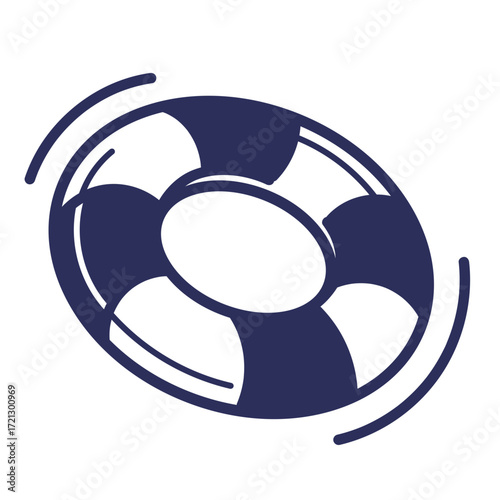 Stylized Dark Blue Lifebuoy with Motion Lines.
