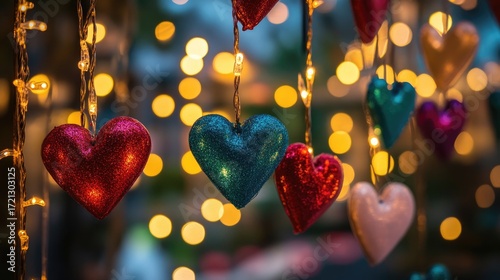 Colorful Heart Decorations with Twinkling Lights for Romantic Settings