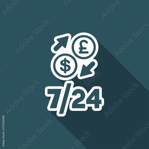 Foreign currency exchange 7/24 - Dollar - sterling - Vector web icon