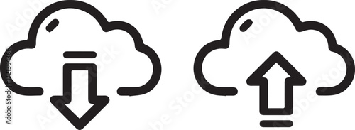 Cloud download and upload icons line art data storage