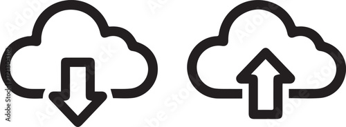 Cloud download and upload icons solid black data storage