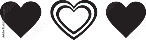 Three Black and White Heart Icons love symbol