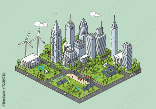 Sustainable Smart City with Wind and Solar Power Concept